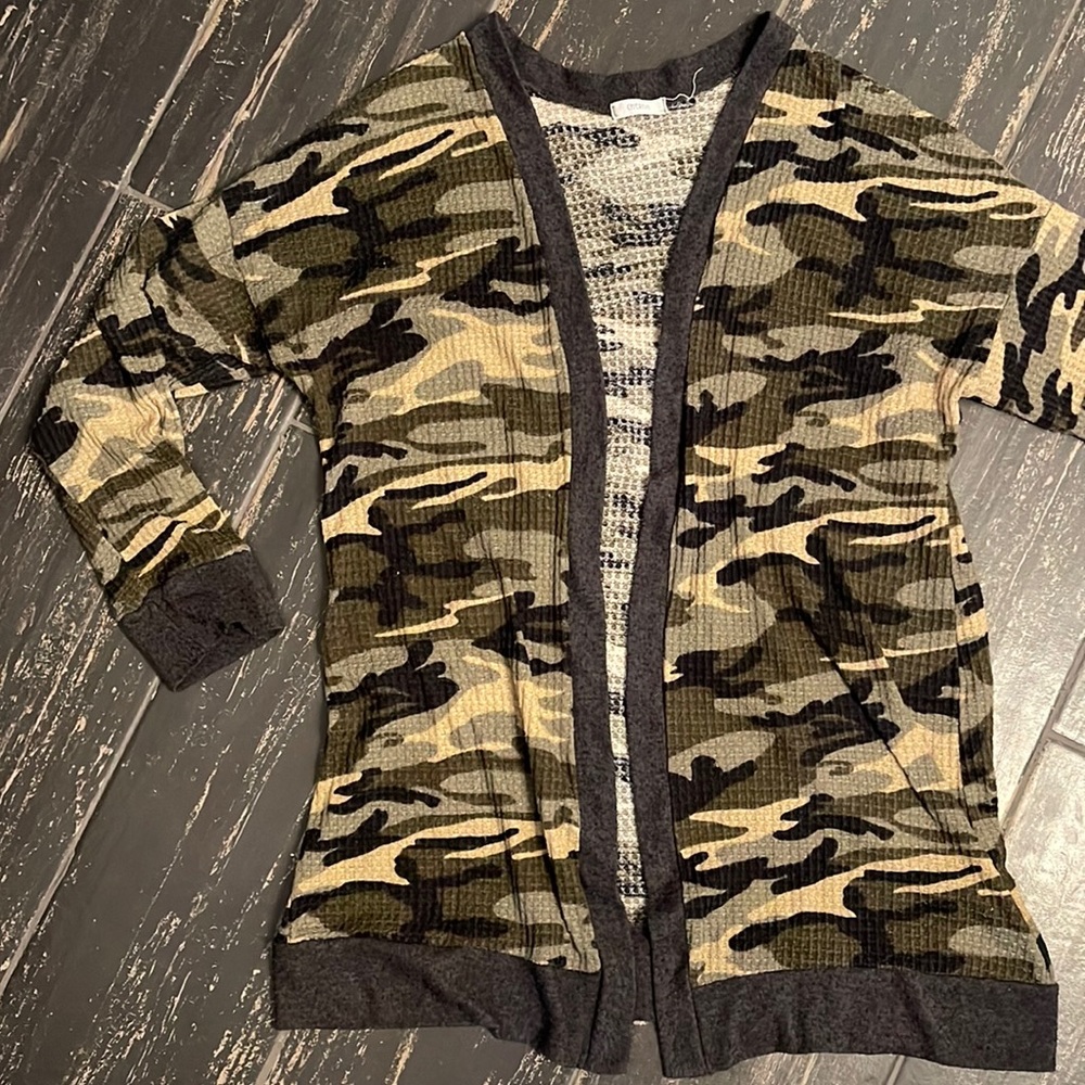 Camo Waffle Knit Cardigan